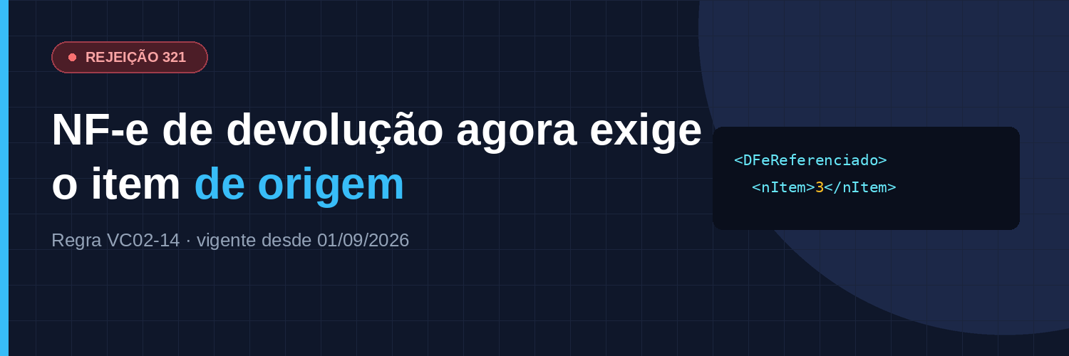 Rejeição 321 e o nItem do DFeReferenciado: o que muda na NF-e de devolução